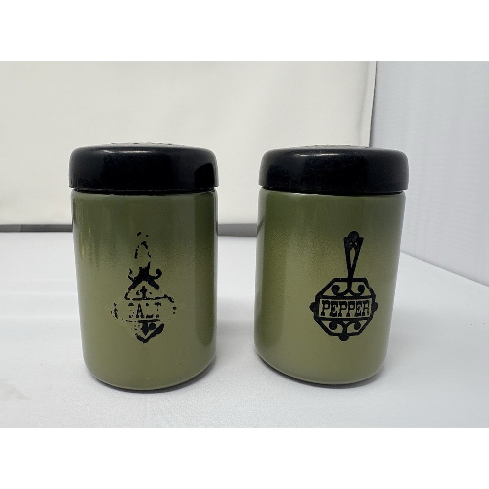 Vintage West Bend Salt & Pepper Shakers Mid Century Modern Olive Green  4"